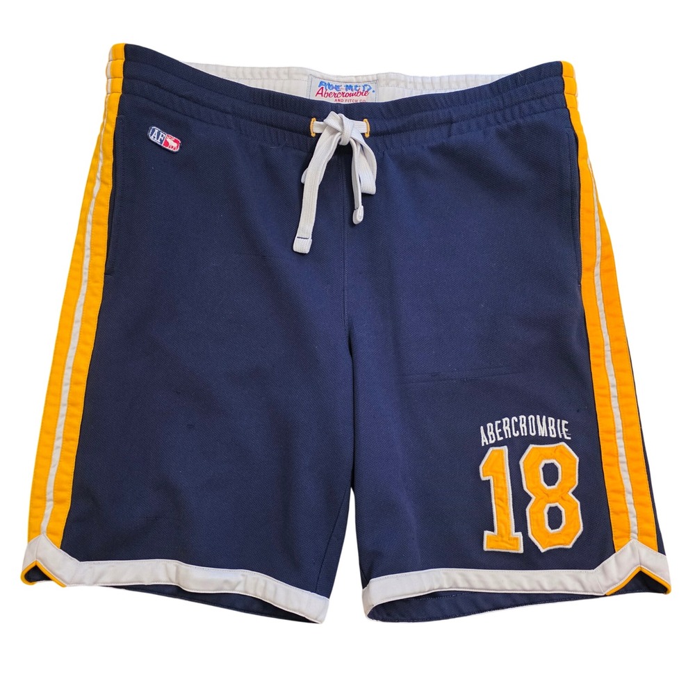 Abercrombie & Fitch Mens Navy Blue Mesh Athletic Shorts Y2K Striped Size M